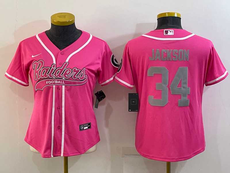 Women%27s Las Vegas Raiders #34 Bo Jackson Pink With Patch Cool Base Stitched Baseball Jersey
